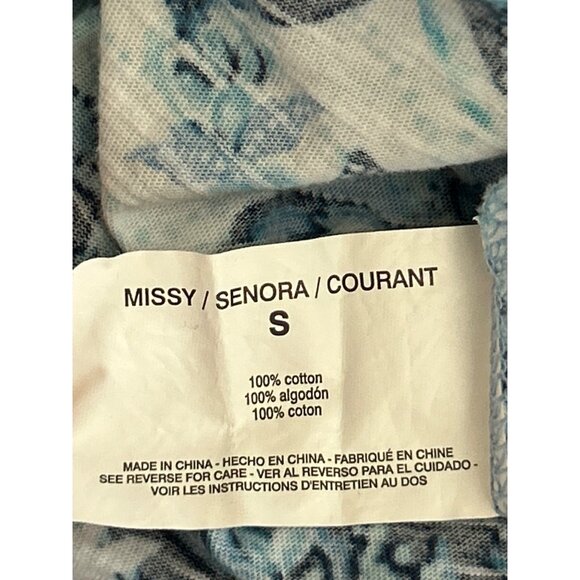 Gloria Vanderbilt  V-Neck Blue & White Floral Print Top Side Drawstrings Small - Picture 6 of 9